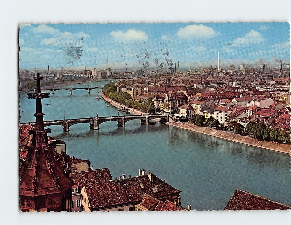 Postcard View of  Rhine River Basel Switzerland