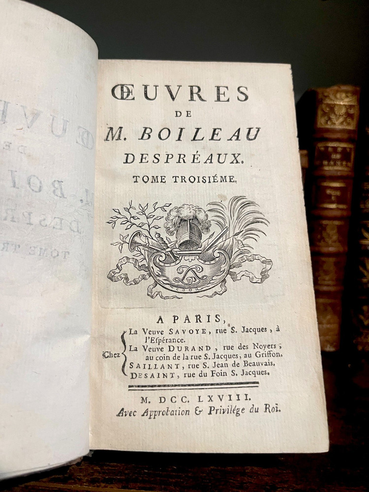 1768 Works of Boileau Antique Literature - Leather Bound Book
