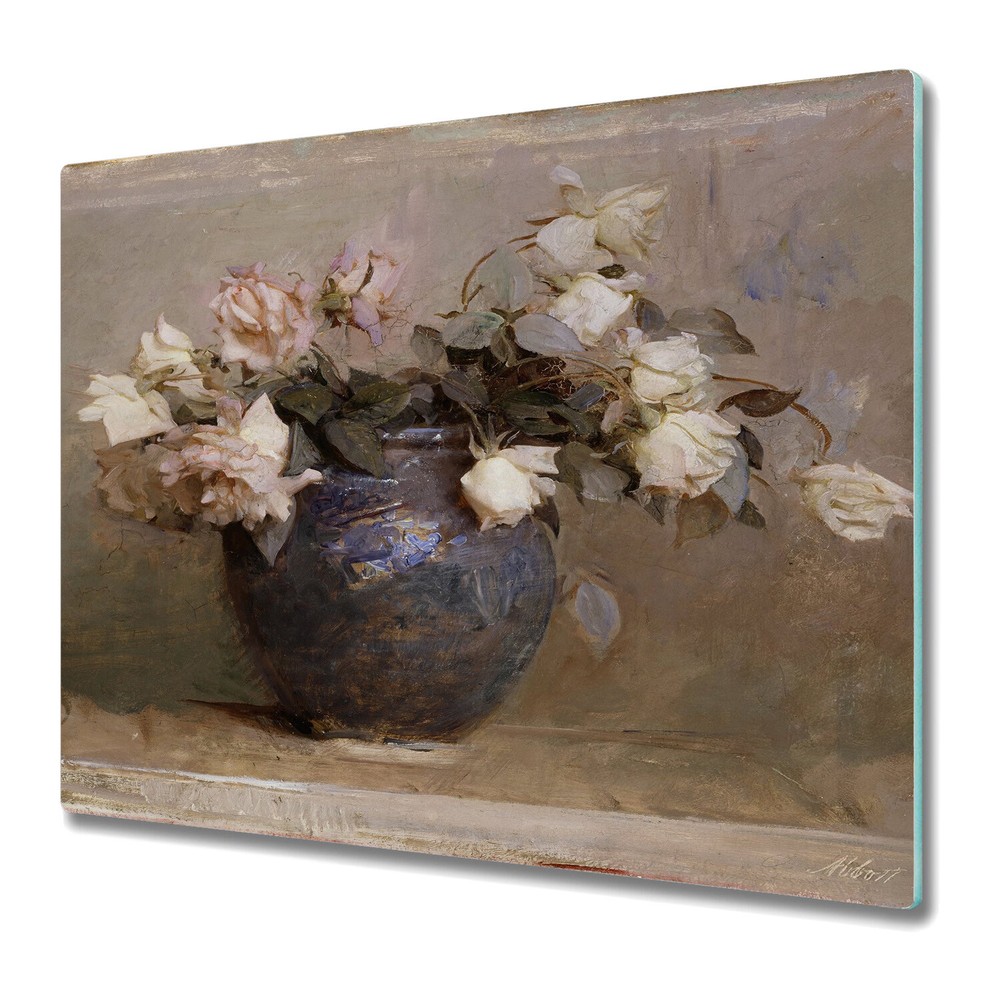 Glass Chopping Board Utensil Board Watercolour Roses In Vase Art 60x52