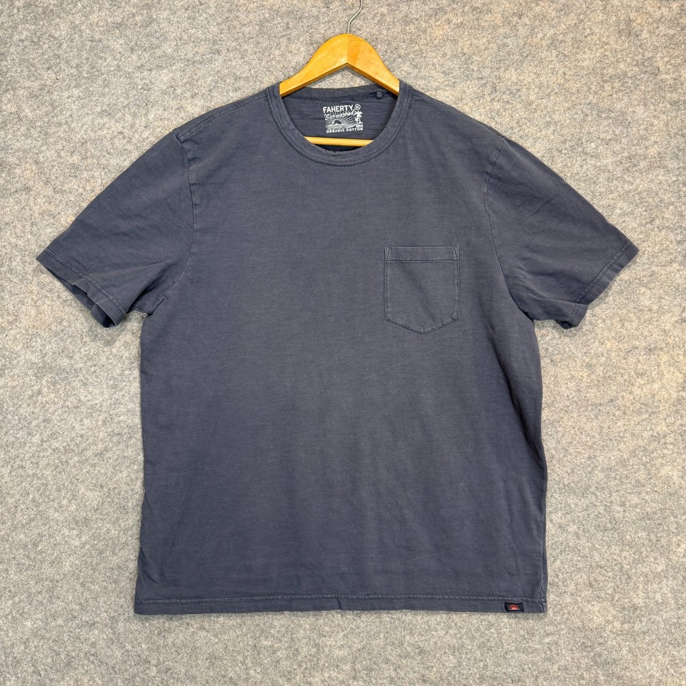 Faherty Sunwashed Oraganic Cotton Tee Shirt Mens XL Pocket Crewneck Blue