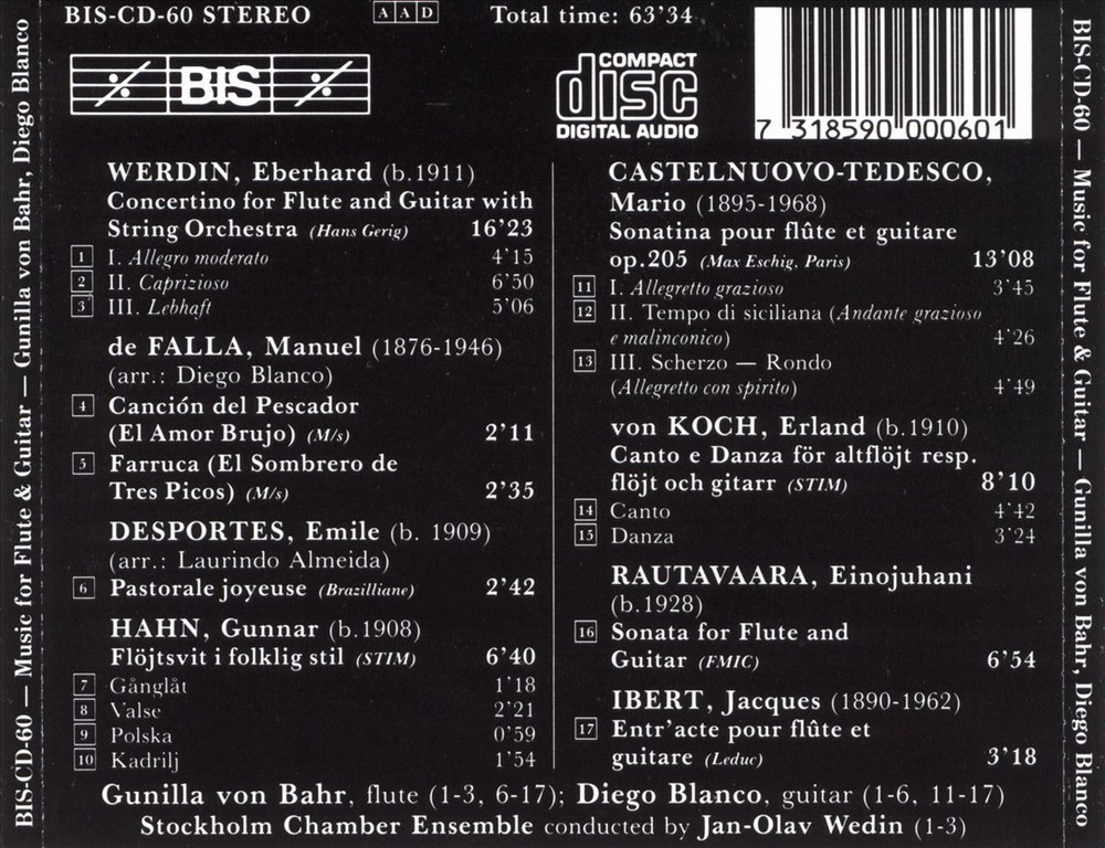 Gunilla Von Bahr / Diego Blanco Music For Flute & Guitar New Cd