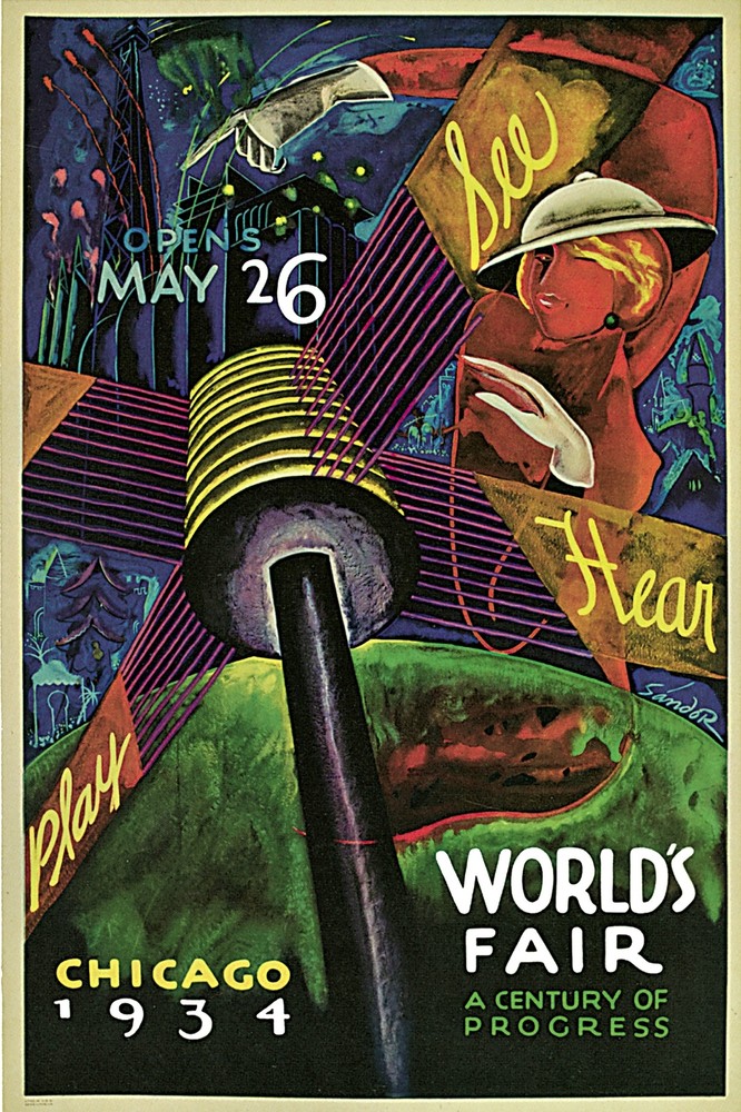 Decor Chicago World's Fair 1934 Travel Poster. Graphic Design. Wall Art. 1968