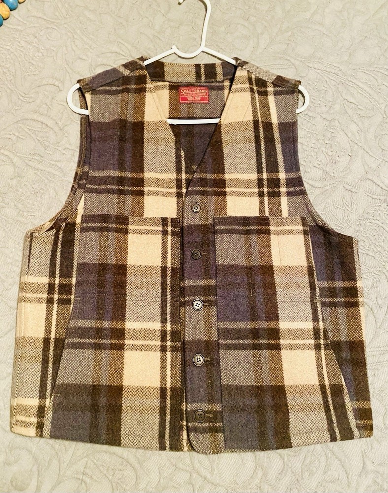 VINTAGE SISLEY BRAND MEN’S LARGE PLAID WOOL VEST MADE IN ITALY(PRE-OWNED)