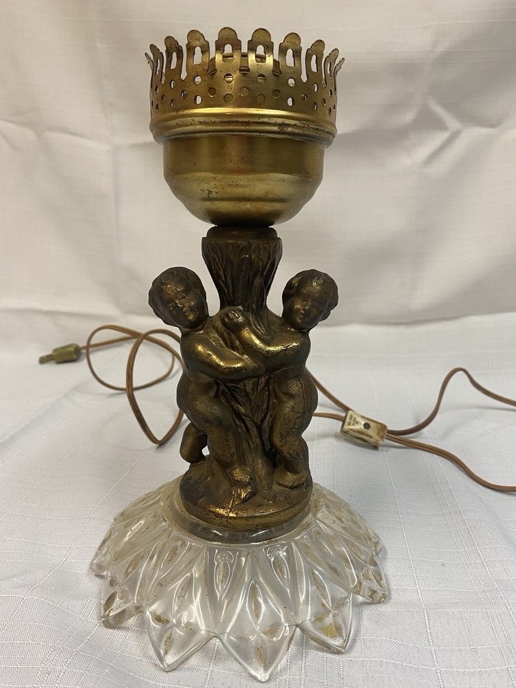Gilbert Cherub Table Lamp Glass Base Antique Bronze Finish Brass Crown Works