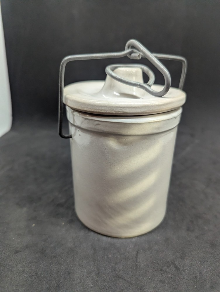 Vintage Stoneware Cheese Crock w/ Lid 3.5 x 3.25