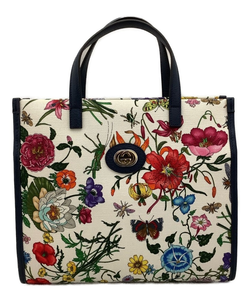 GUCCI GG Flora Multicolor Floral Canvas Leather Tote Bag for Women