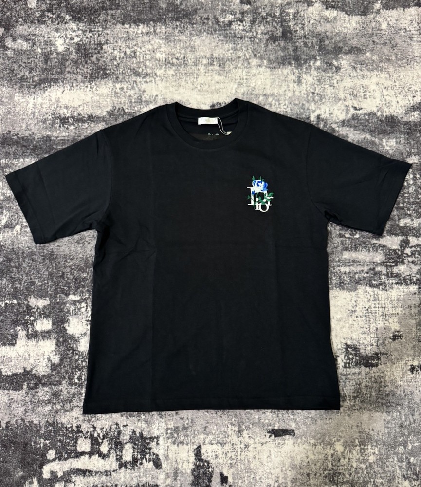 Christian Dior Floral Embroidered Tshirt Black Sz M