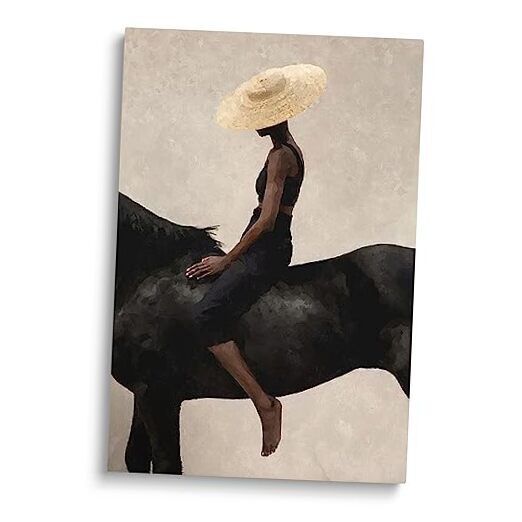SKYSUKEY Black Woman Wall Art, Horse 24L