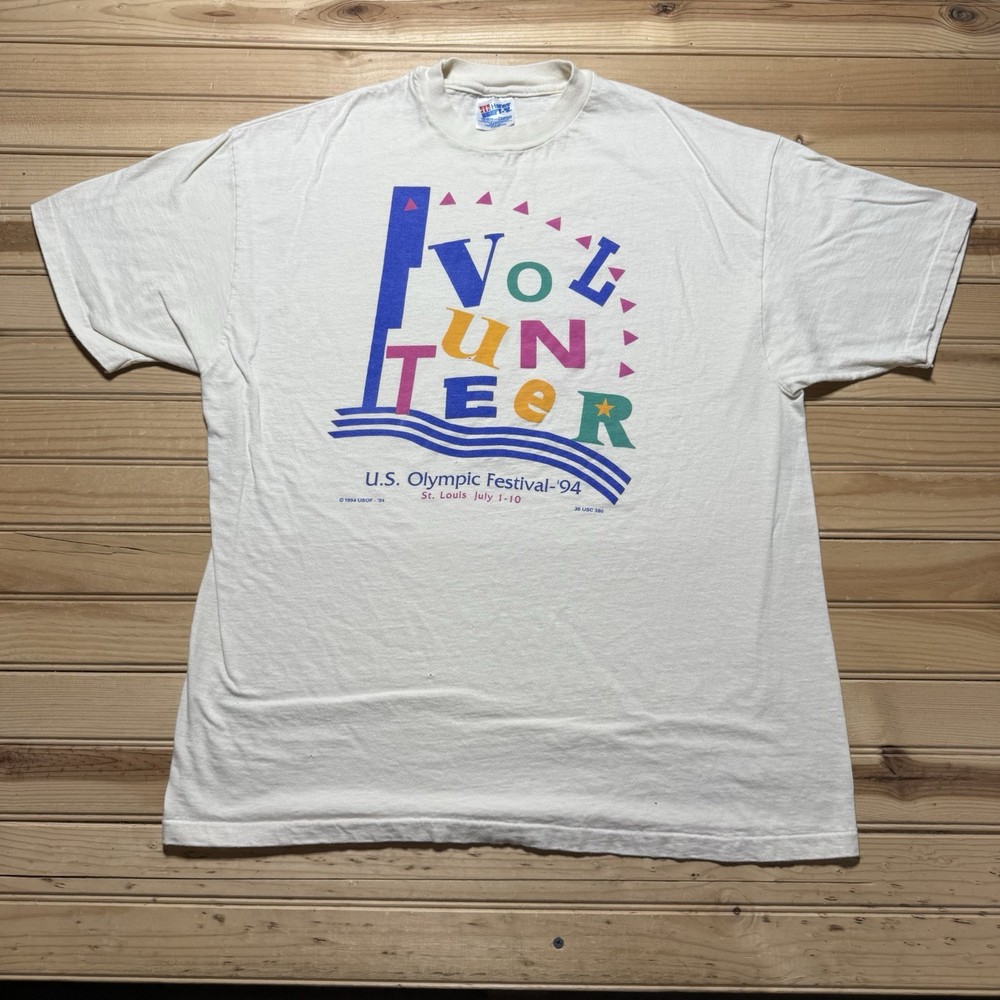 Vintage 1994 Olympic Sports Festival T-Shirt Volunteer USA Graphic Tee - XL
