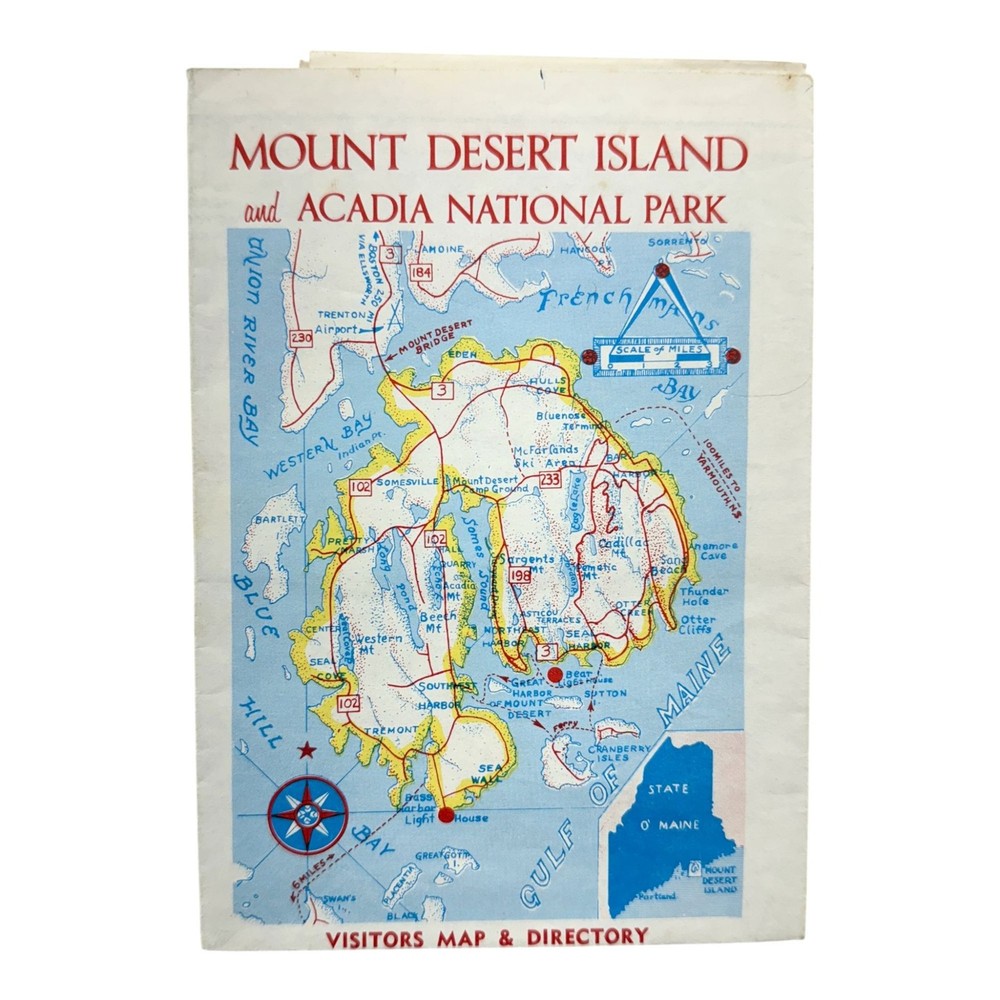 Mount Desert Island Acadia National Park 1969 Map Business Directory Vintage-image