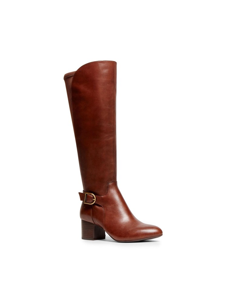 ANNE KLEIN Womens Cognac Brown Back Material Honesty Leather Heeled Boots 9.5 M