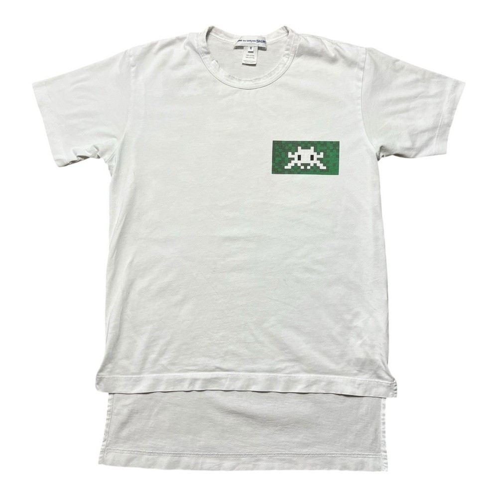 Rare COMME des GARCONS SHIRT Invader T-shirt M Cotton Asymmetrical Extended Tee