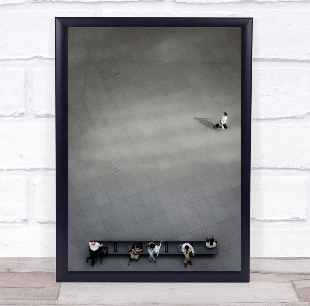 Street Shadow Woman People Bench Heads Umbrella Toles Black Wall Art Print