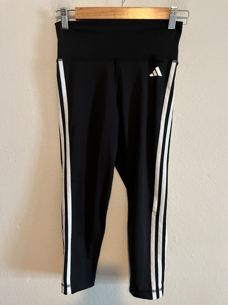 Adidas Women’s Aeroready Black & White 3 Stripe Tight Fit Leggings Small