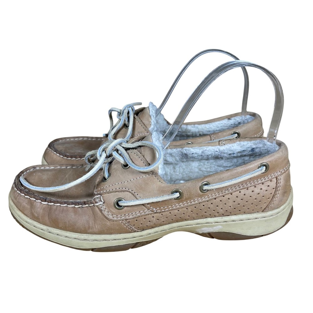 Highland Creek Mens Boat Shoes Size 8M Brown Leather Lined Slip On Comfort