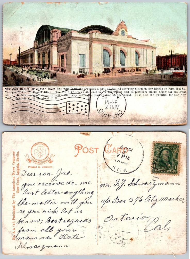 New York Central Hudson River Railroad Terminal Postcard
