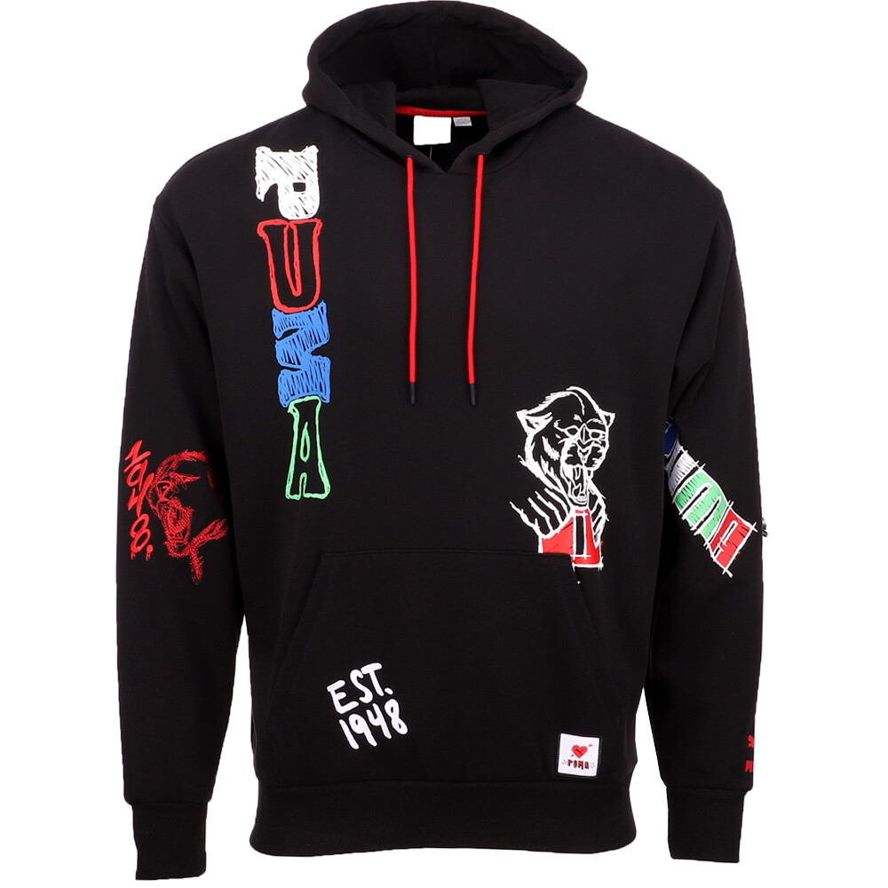 Puma Scribble Pack Graphic Pullover Hoodie Mens Black Casual Athletic Outerwear