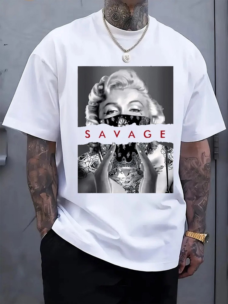 Men's Savage Graphic T-Shirt Streetwear Portrait Casual Crew Neck Tee
