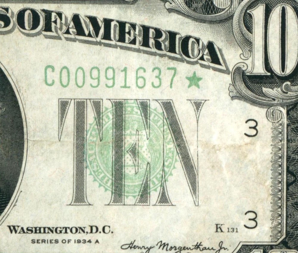 **STAR - 6 DIGIT** $10 1934 Federal Reserve Note ** DAILY CURRENCY AUCTIONS