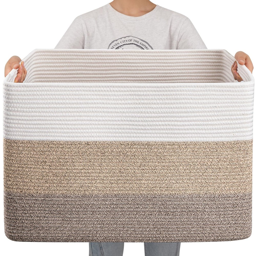 108L Super Large Blanket Basket, 25”x16”x16”(108L) Rectangle Woven Baskets fo...
