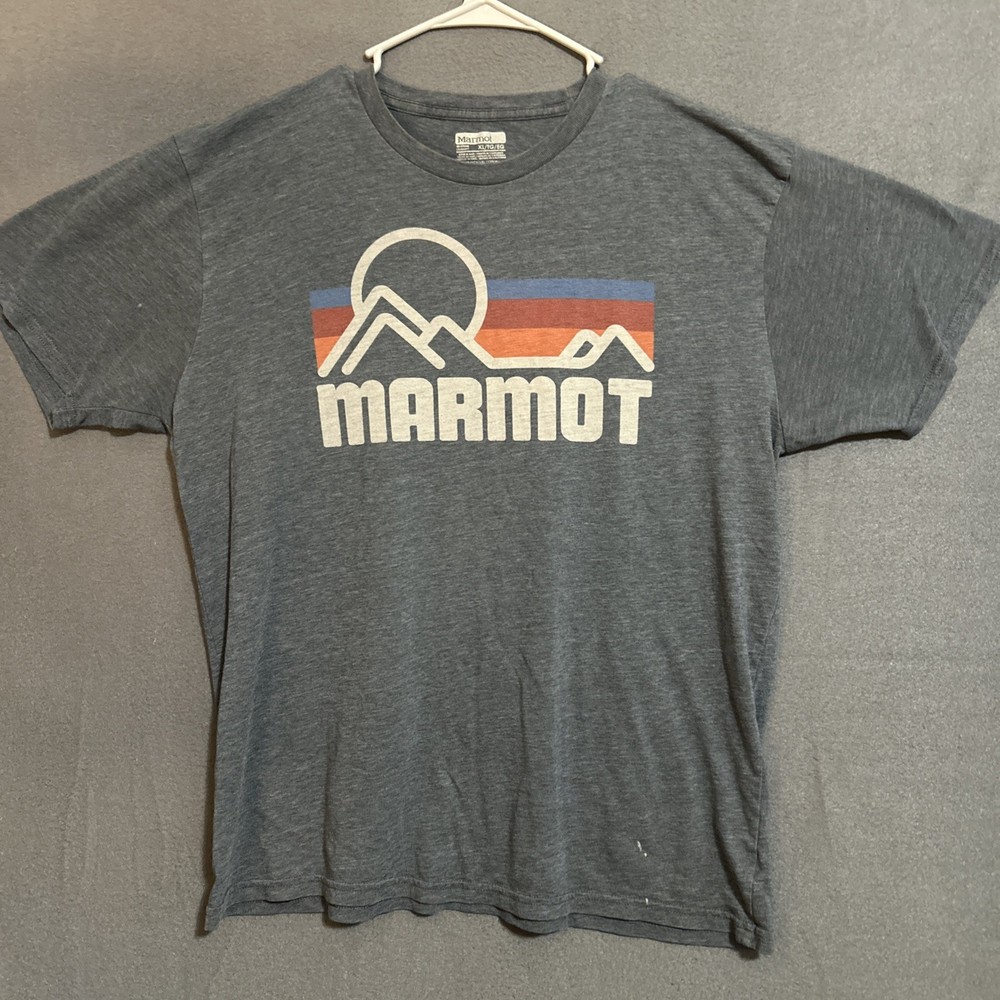 Marmot Shirt Mens Extra Large Blue Graphic Tee Crewneck Outdoor Hiking Thread