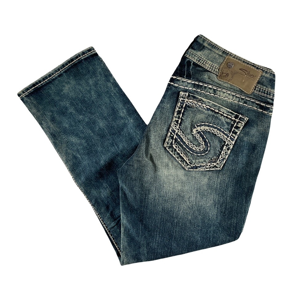 Silver Jeans Mid Rise Suki Capri Cropped Stretch Thick Stitch 28 x 24 DEFECT