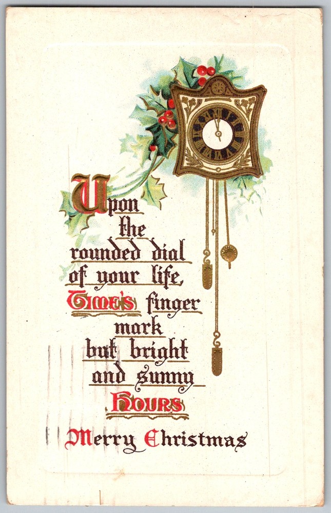 Antique Postcard Christmas Clock Greeting Buffalo, NY 1910s