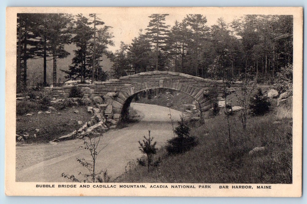 Bar Harbor Maine Postcard Bubble Bridge Cadillac Mountain Acadia National 1940-image