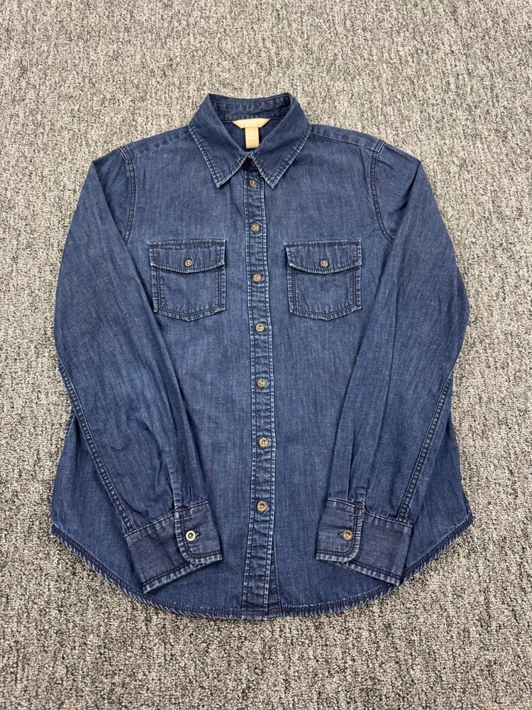 Banana Republic Denim Shirt Women Medium Soft Wash Linen Blend Button Up Western