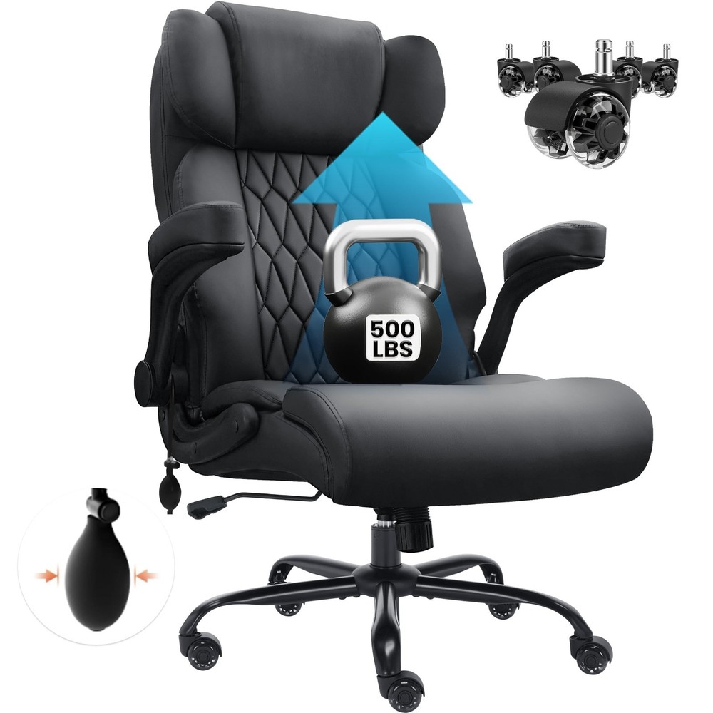 Big and Tall Office Chair Leather 500lbs Heavy Duty Ergonomic Swivel Chair Black