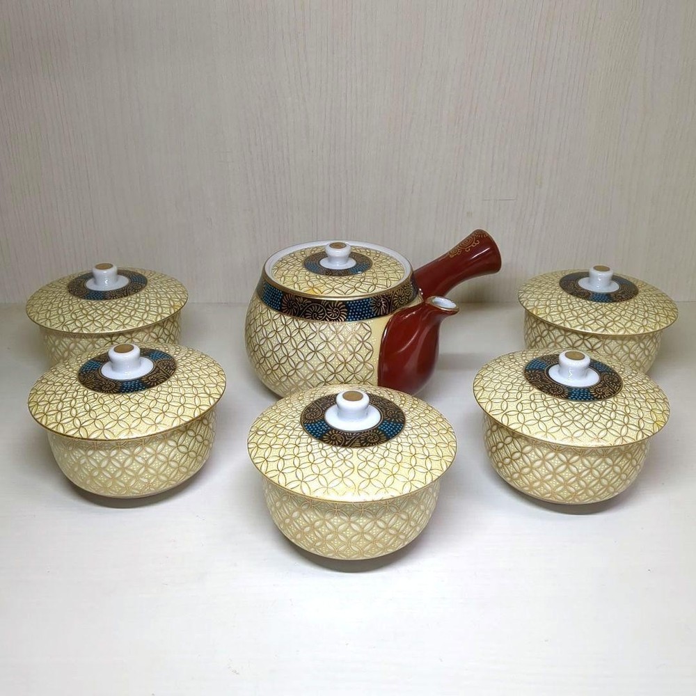 Kv Kutani ware Seiho kiln Gold Cloisonne Pattern Tea Set 1 Teapot 5 Cups