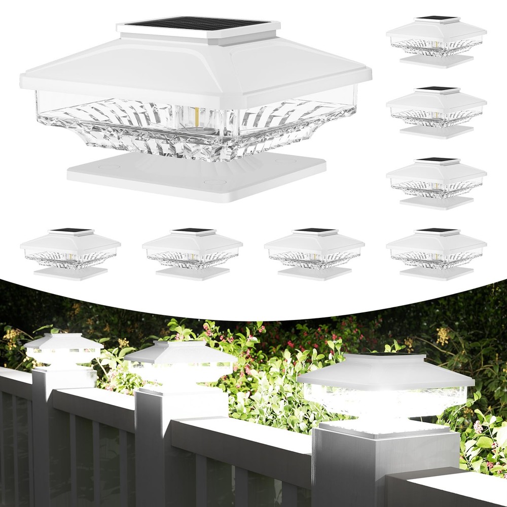 8 Pack Solar Post Lights Outdoor, Solar Powered Fence Post Cap Lights, High B...
