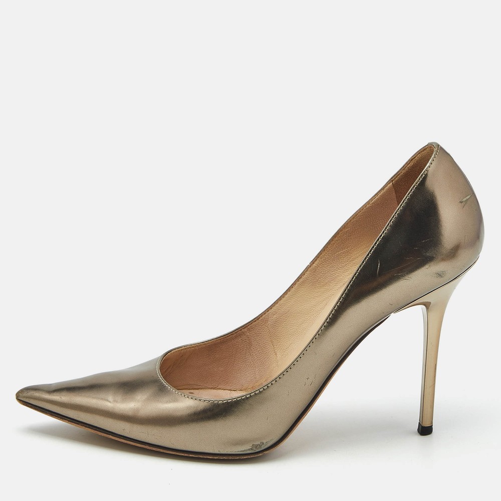 Jimmy Choo Gold Leather Love Pumps in Size 36.5
