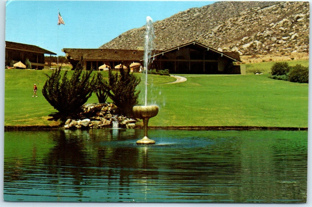 Postcard Champagne Glass Fountain - Lawrence Welk Country Club - Escondido, CA