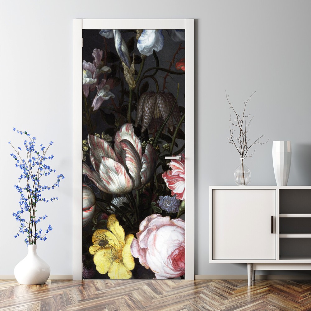Dutch Dark Vintage Floral Bubble Free Door sticker Decal Peel and stick Floral