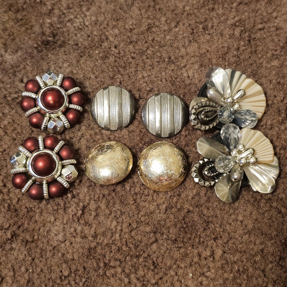 4 Pair Lot Of Vintage Clip On Earrings,  Large Statement Pieces