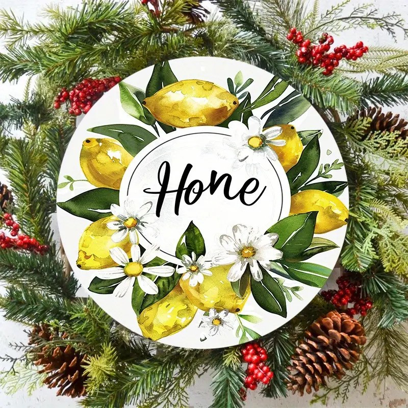Lemon Daisy Wreath Round Aluminum Sign 787Inch WeatherResistant