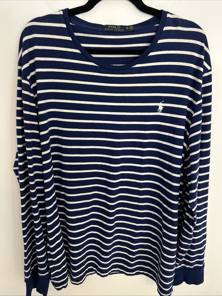 Polo Ralph Lauren Women's XL TG Long Sleeve Blue Striped Shirt Embroidered Pony