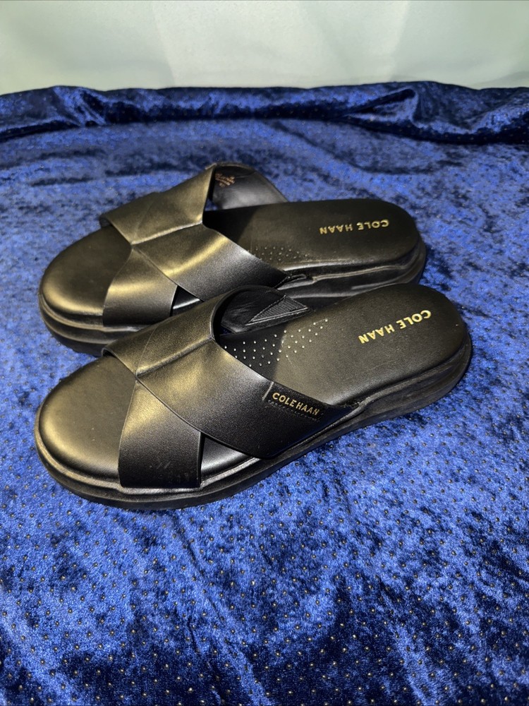 Cole Haan Women’s Black Leather Double Strap Slide Sandals Size 6B Classic Style