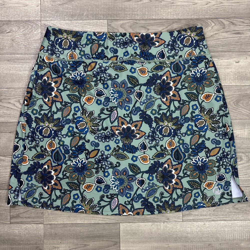 Moteepi Skort Athletic Tennis Golf Pull On Stretch Green Floral Print sz 2XL