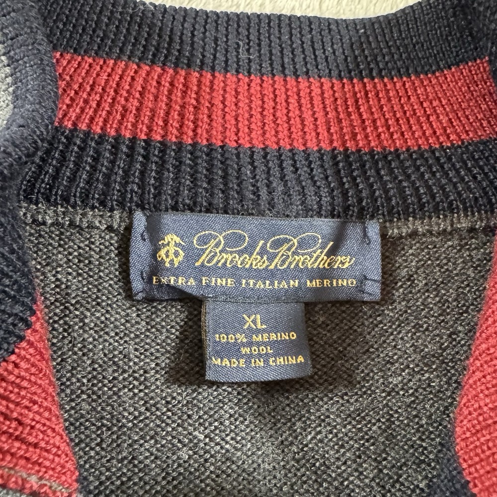Brooks Brothers 100% Merino Wool Sweater Mens XL 1/4 Button Mock Neck Gray