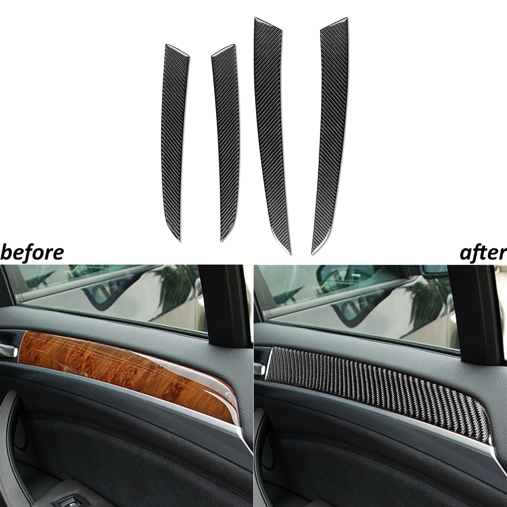 4Pcs For BMW X5 E70 X6 E71 2007-2013 Carbon Fiber Interior Door Panel Cover Trim