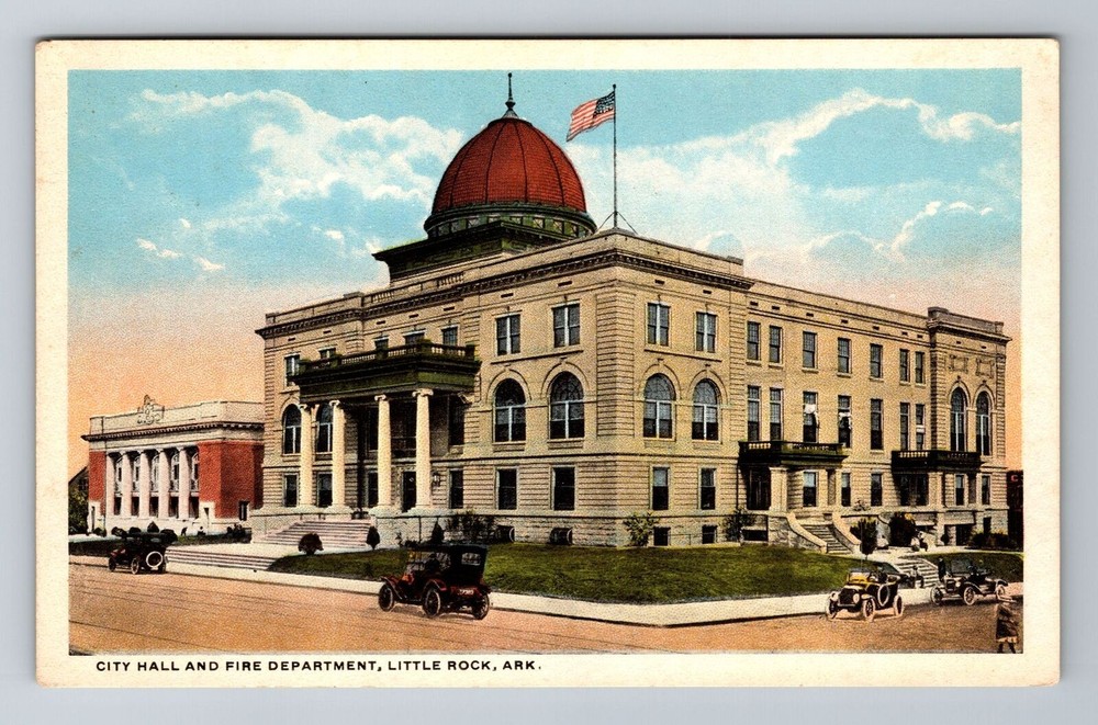 Little Rock AR-Arkansas, City Hall And Fire Department Souvenir Vintage Postcard
