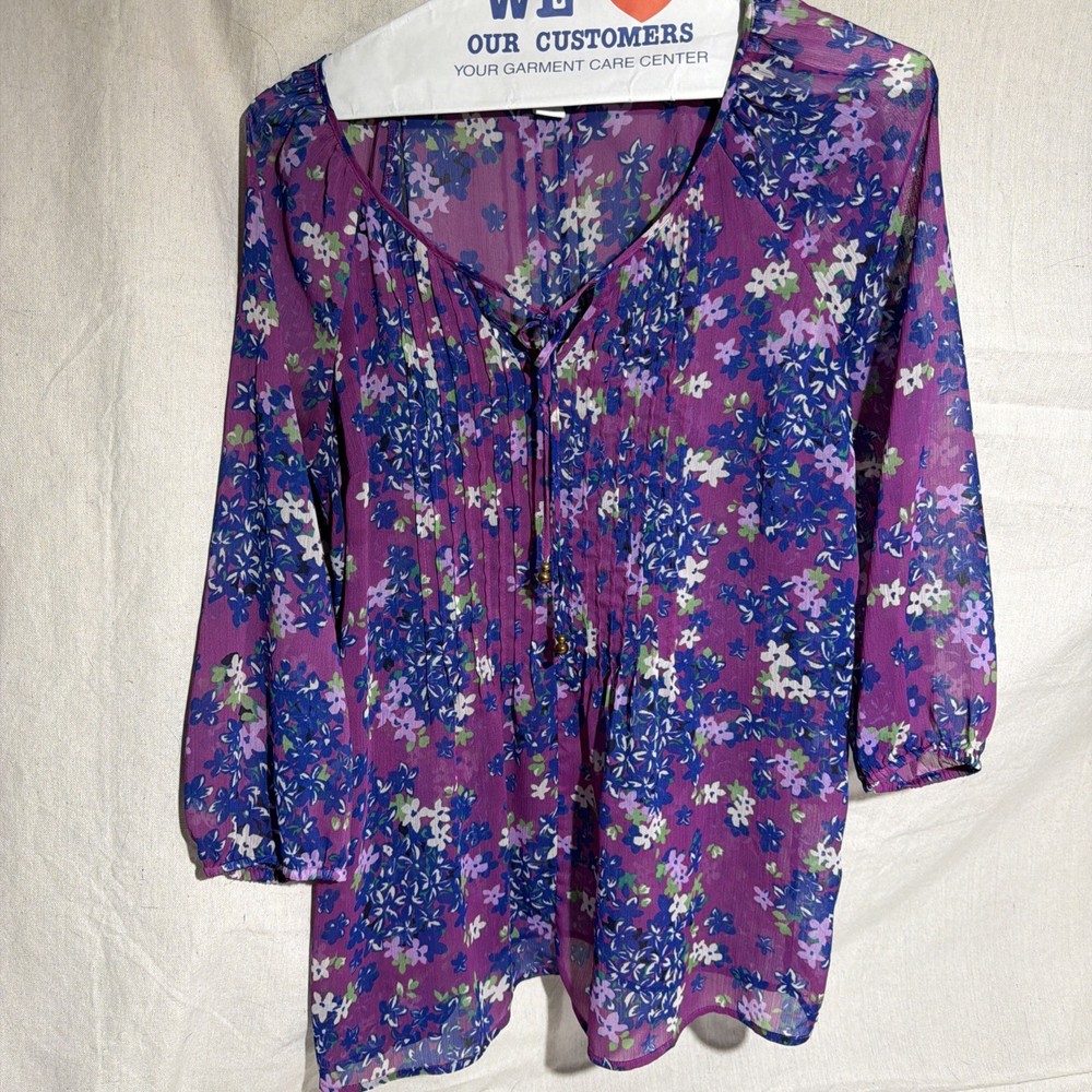 Women's Floral Print Long Sleeve Blouse By Charter Club Size Large