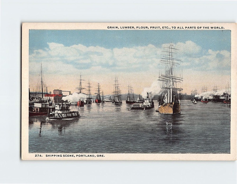 Postcard Shipping Scene Portland Oregon USA