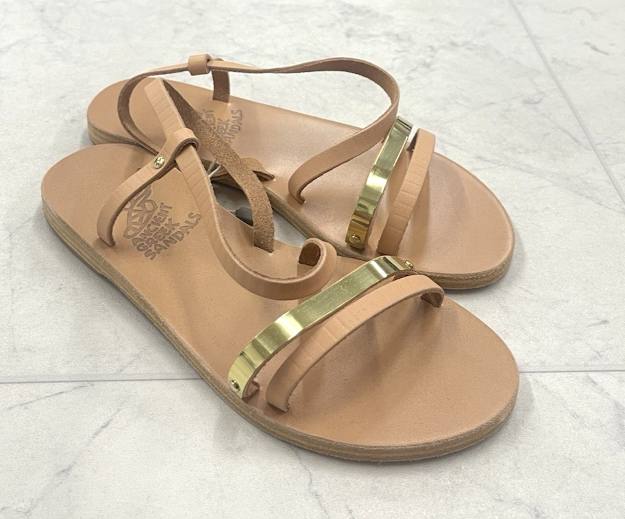Ancient Greek Flat Leather Sandals - Natural Size 35 (US 5)