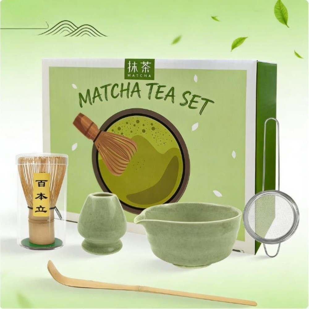 5Pcs Bamboo Matcha Whisk Set Matcha Bowl, Matcha Bamboo Whisk, Scoop Sifter Gift