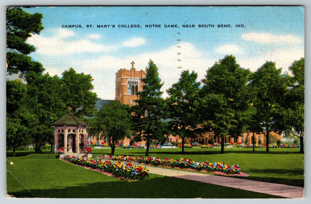 St. Mary's College Campus Notre Dame South Bend Indiana Linen Postcard P-1