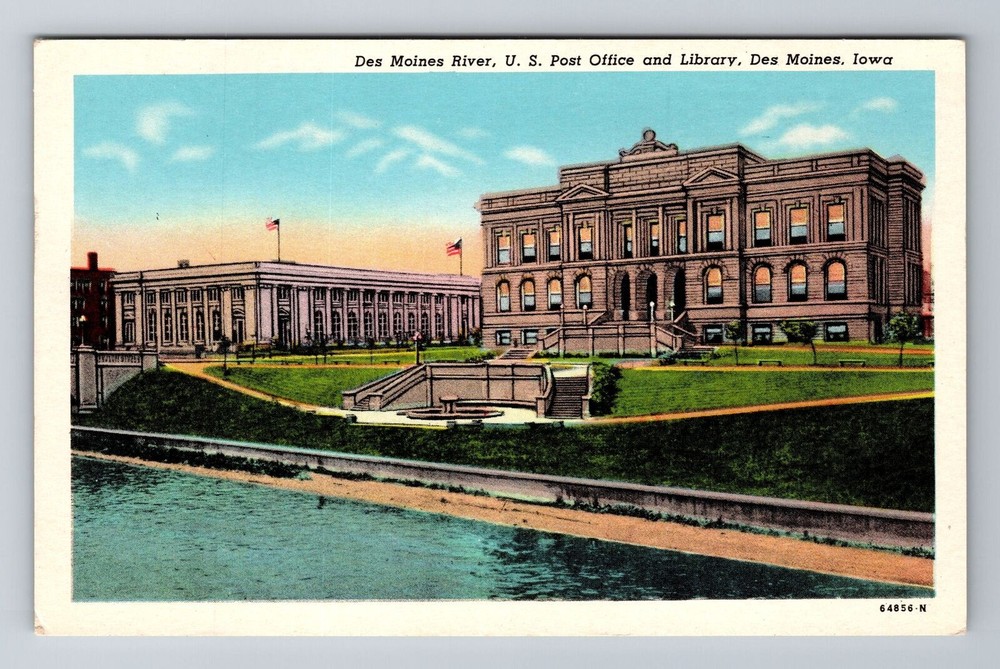 Des Moines IA-Iowa, Des Moines River, Post Office, Antique, Vintage Postcard