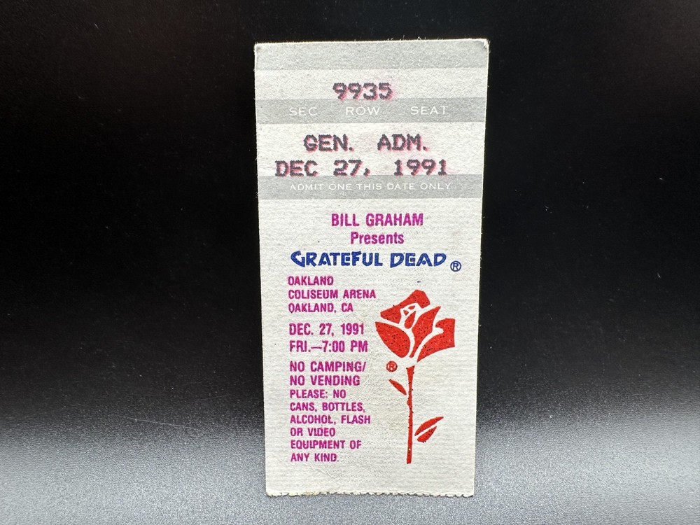 Grateful Dead Concert Ticket, Oakland Coliseum Arena, Dec. 27 1991